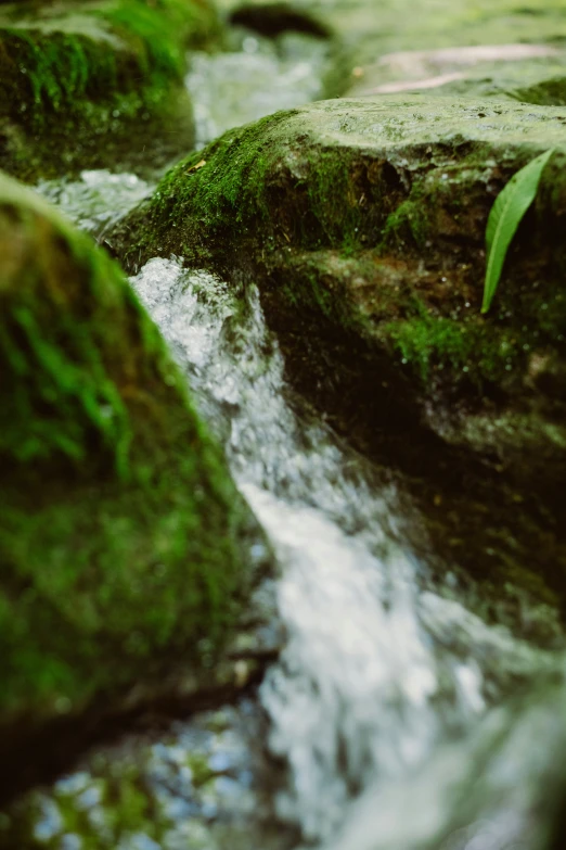 the water is flowing down the rocks near the rocks