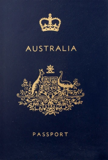 the front cover to an australian passport, showing the kangaroo and kangaroo