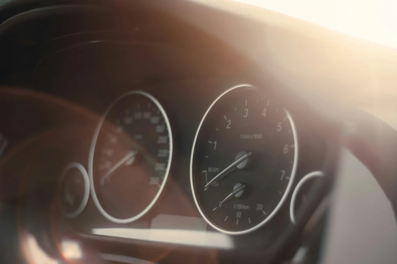 a dashboard of a car on a road