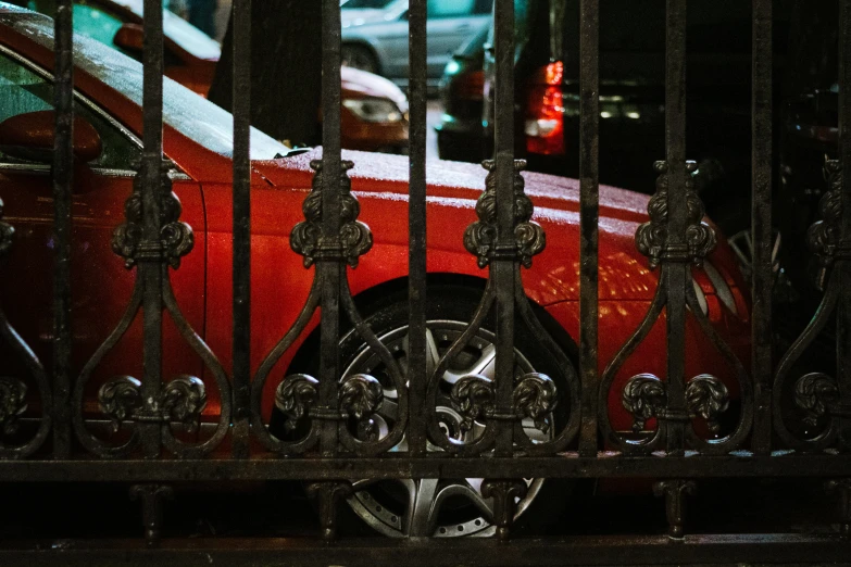 an image of a red car with some designs on it