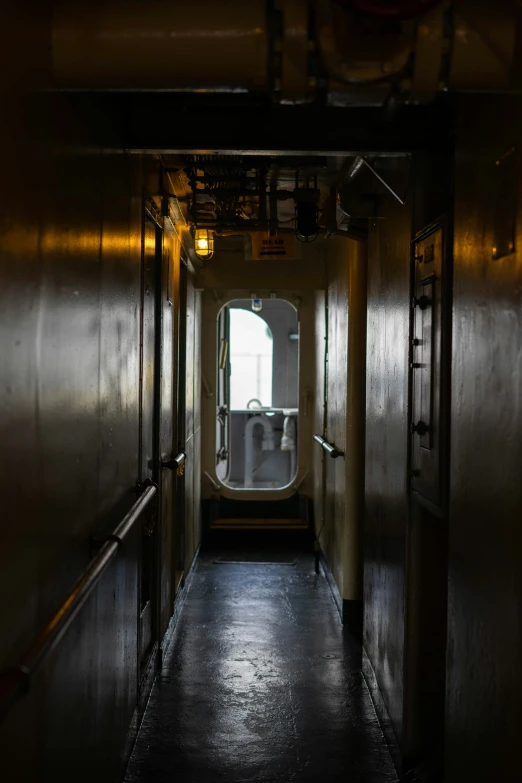 the hallway in the boat is empty from people