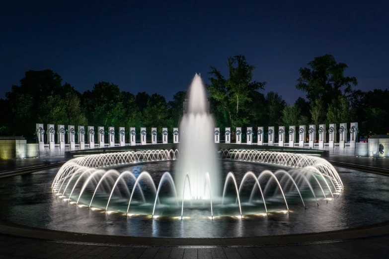 the water feature and other light reflecting on the surface is illuminated