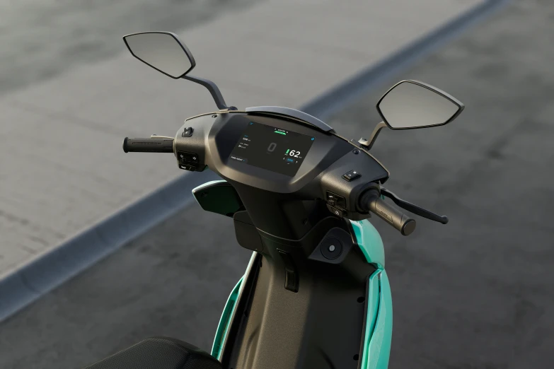 view of the cockpit, mirrors and handle bar of a moped
