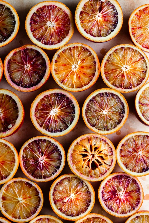 sliced  oranges displayed in a tray