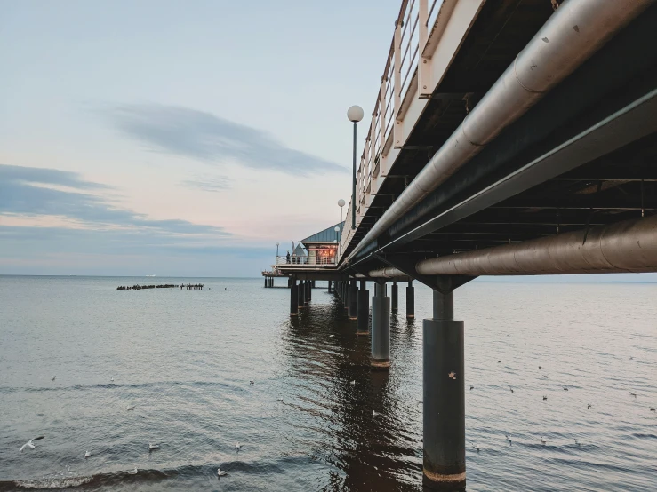 looking down the water from below the pier