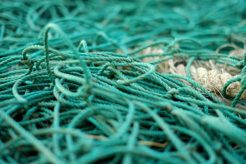 closeup of many small blue ropes that are stacked together