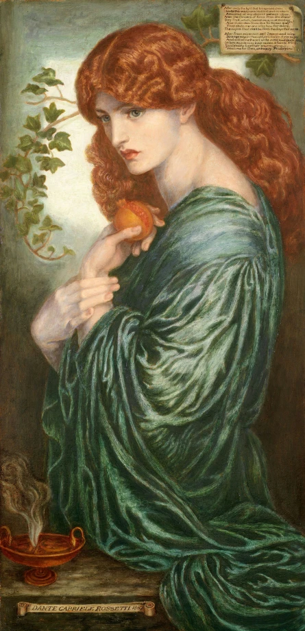 a painting of a woman with long hair holding a mouse