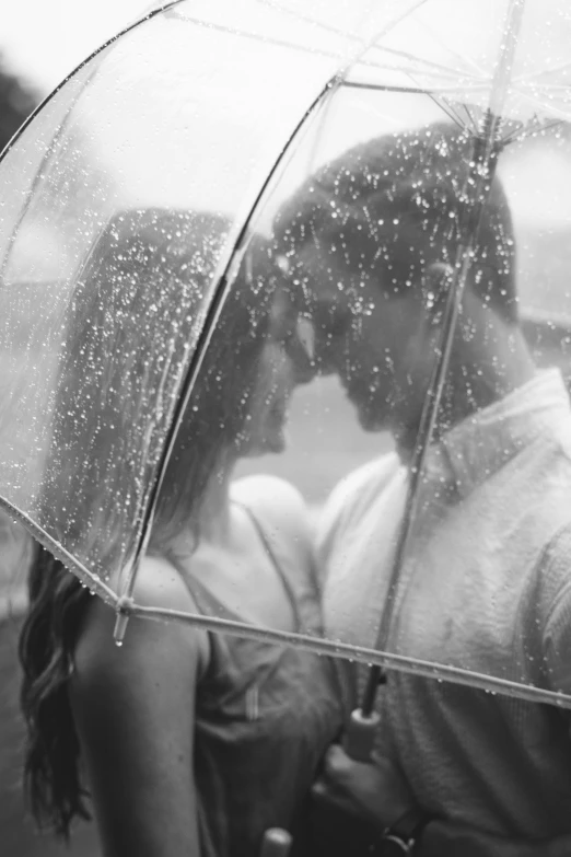 a woman and man under an umbrella in the rain