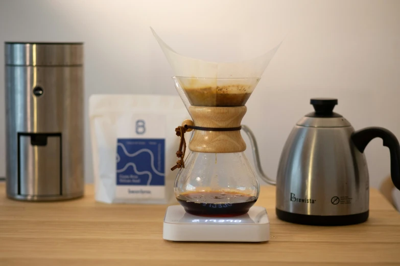 an image of a pour over with some coffee brewing