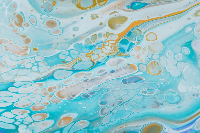 a beautiful fluid painting with some golden, blue and yellow details