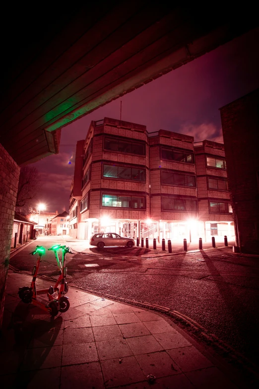 a night time po showing buildings near the street