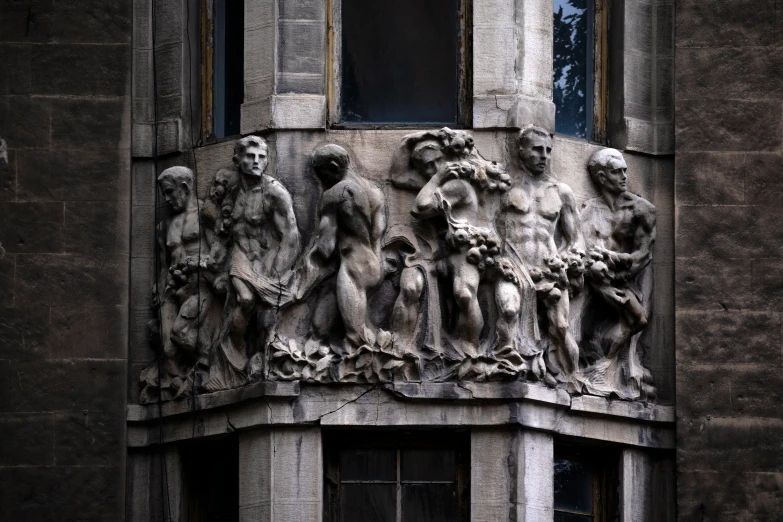 sculptures on an old building in europe