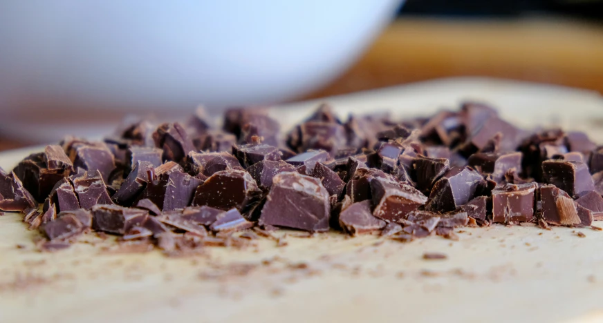 chopped chocolate pieces on a plate, ready to eat