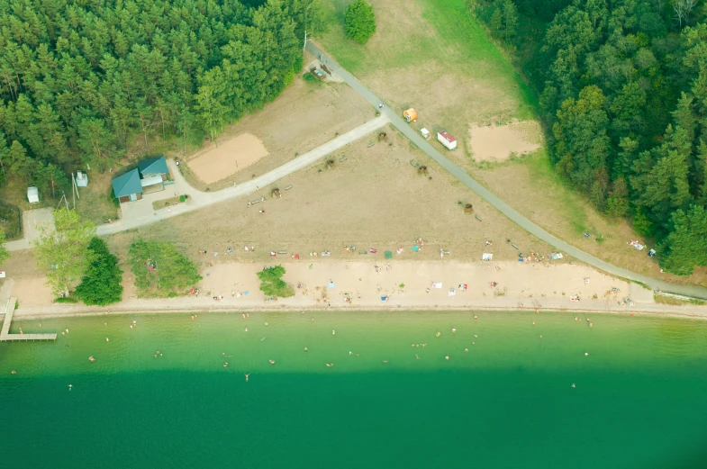 aerial view of people relaxing on the beach