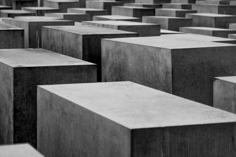 black and white po of rows of concrete blocks