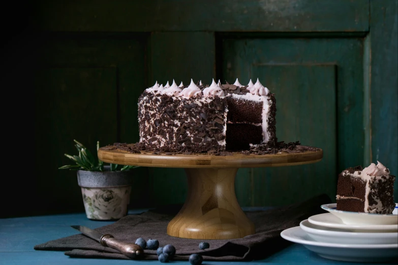 there is a double layer chocolate cake on a plate