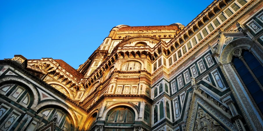 the view from below of the facade of the building