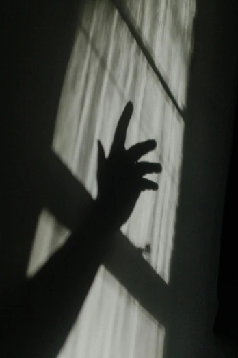 shadows on a curtain cast by a person's hand