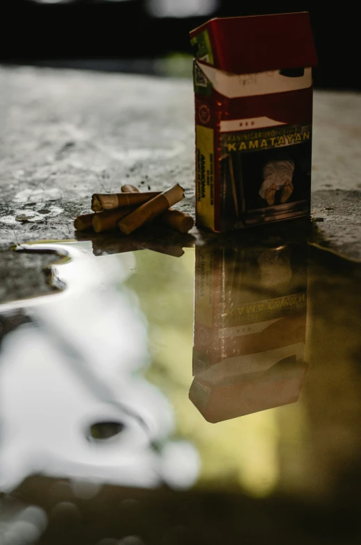 a box of matches near an object on the ground