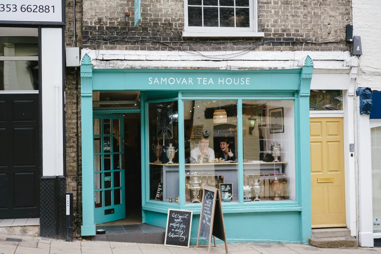 an exterior s of a tea store in the city