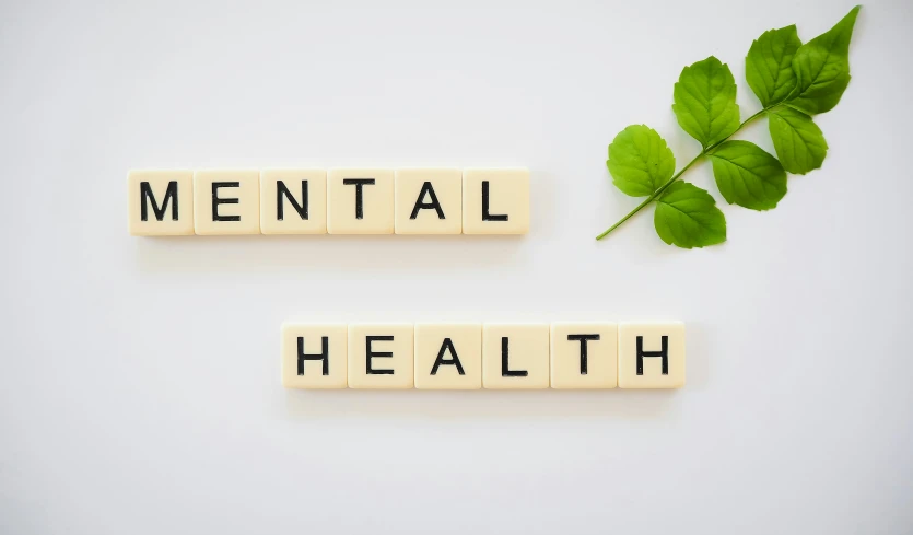 a wooden letter block that says mental health next to two wood cube letters that spell out the word mental health