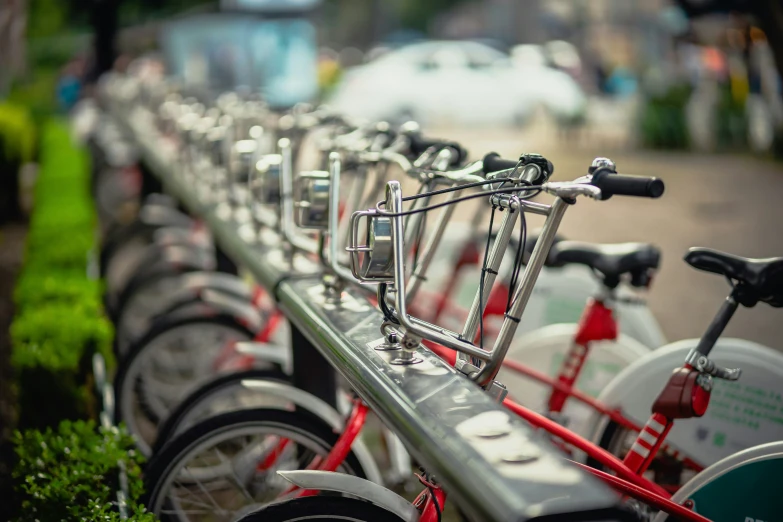 this is an image of bicycles lined up together