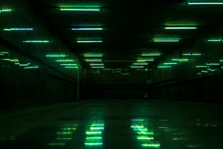 a po of a tunnel with lights reflecting off the floor