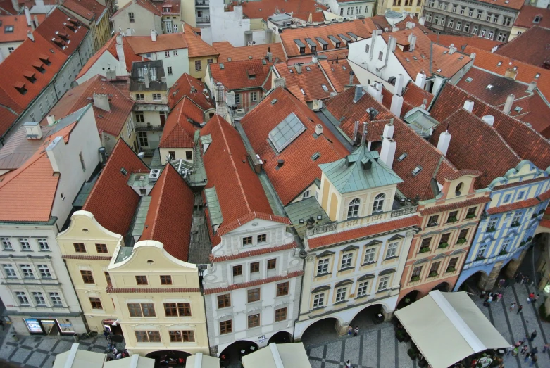 the top of many different buildings in a city