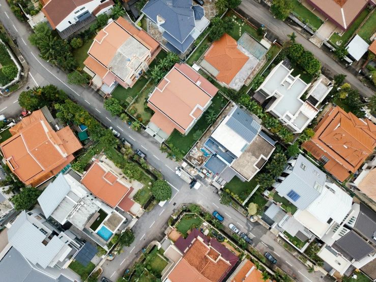 aerial s of homes and roads on street