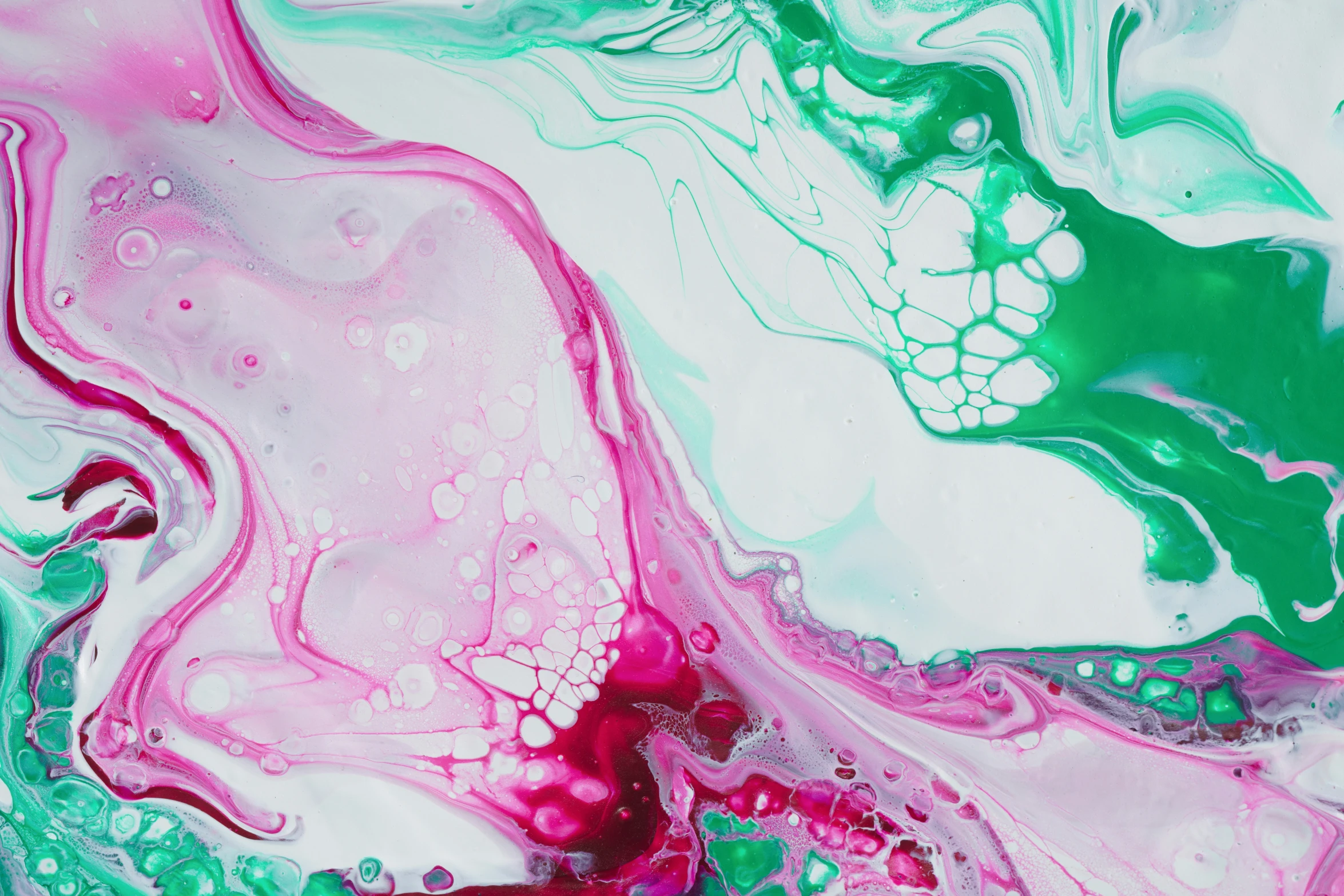 fluid painting in red, green and white with lots of color