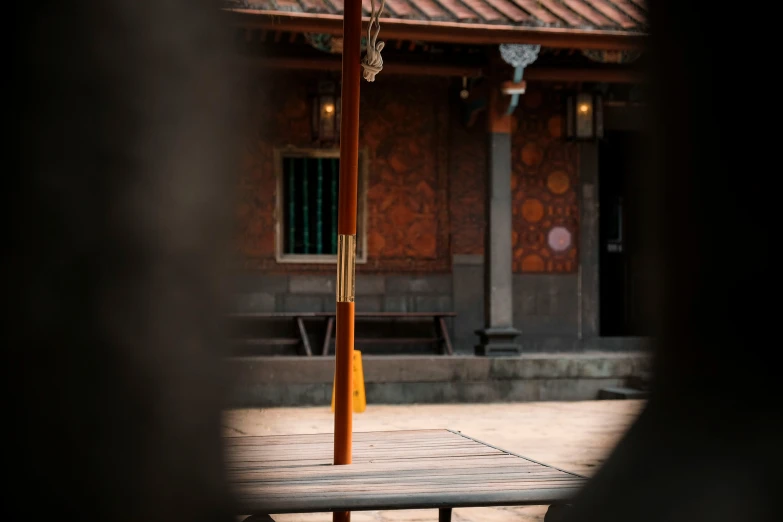 a street light at a very old building