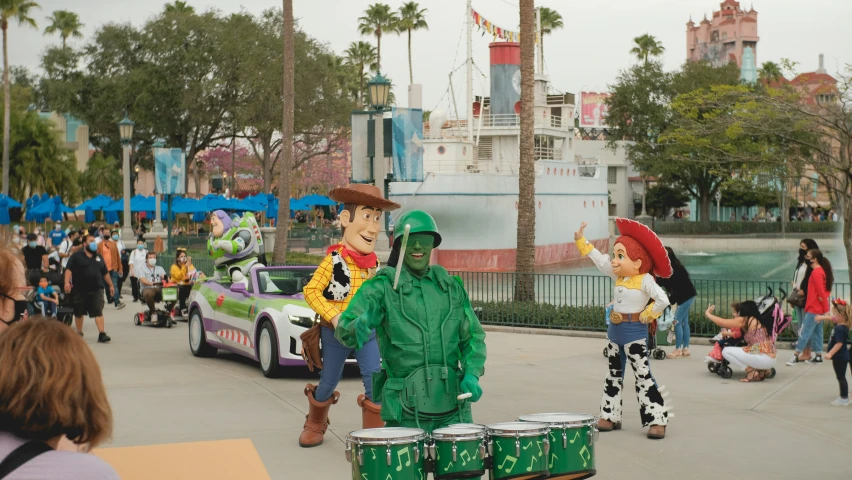 a group of people wearing costume for a parade