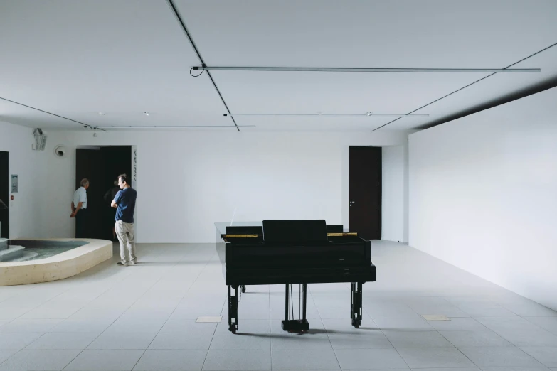 a piano that is in a large room