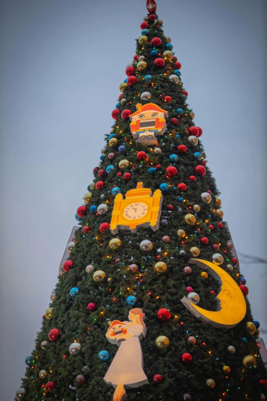 the tree is decorated with cartoon characters