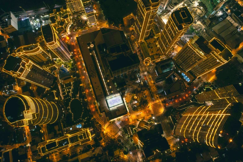 an aerial view of a busy city at night