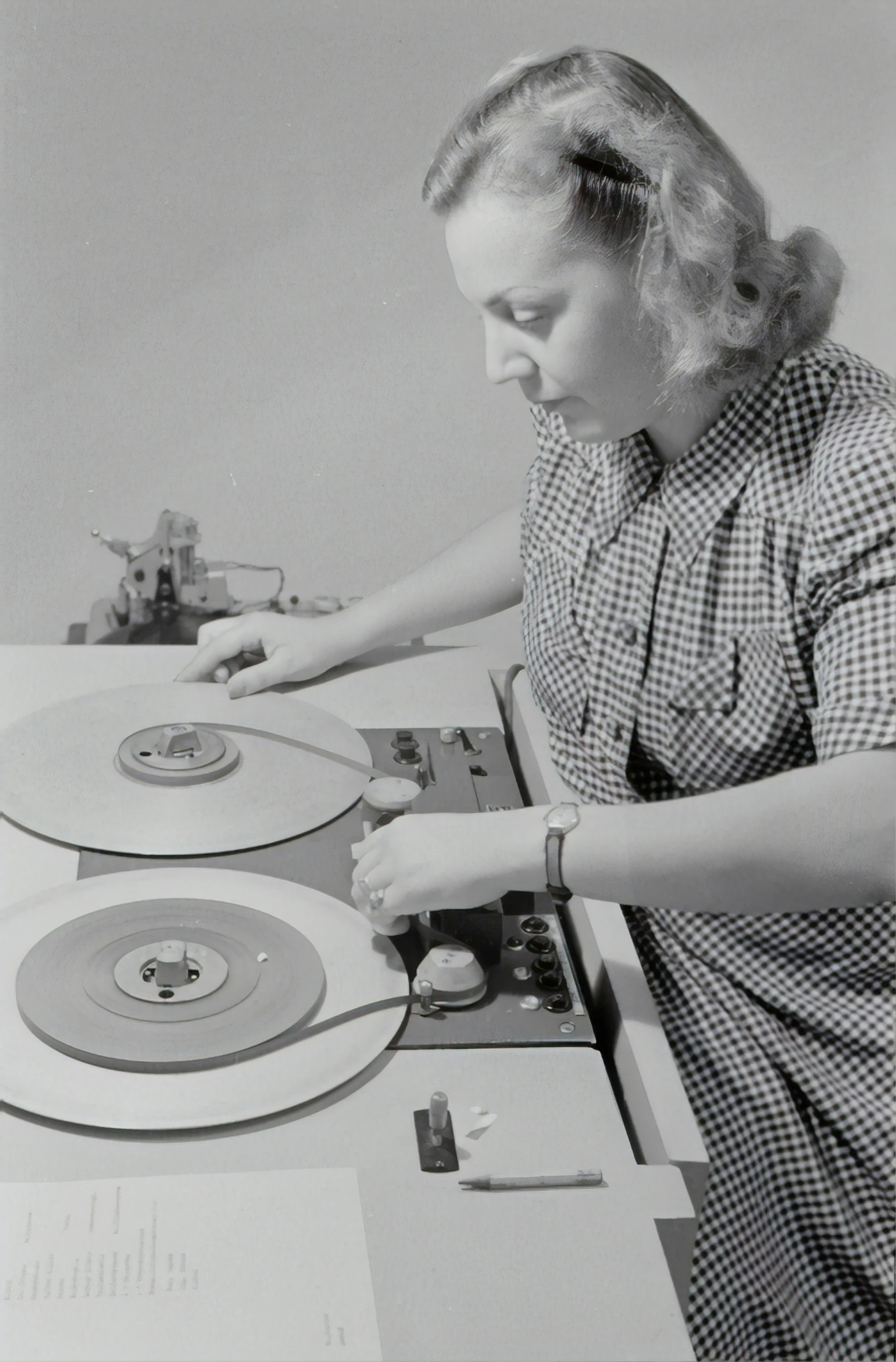 a woman is sewed with an electrical sewing machine