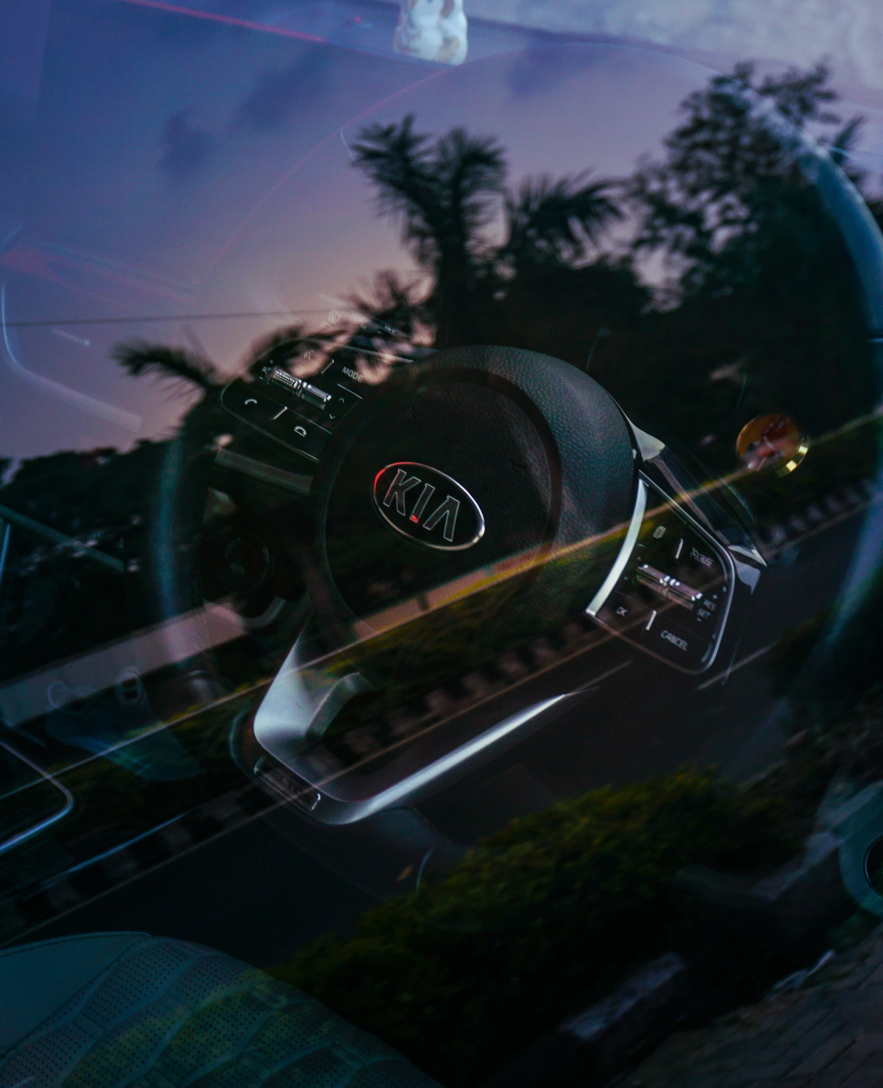 the interior of a vehicle with its steering wheel up