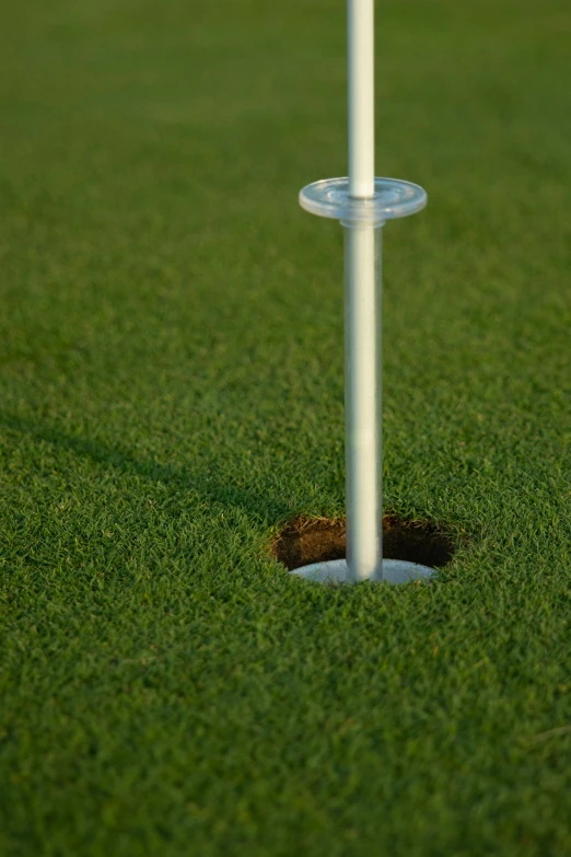 a white post on top of a green field