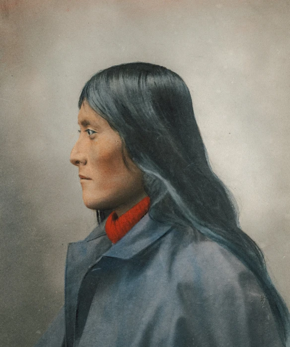 the painting shows the profile of a native american woman