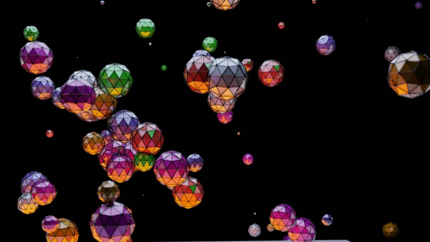 many balloons floating in the dark as if they are colorful