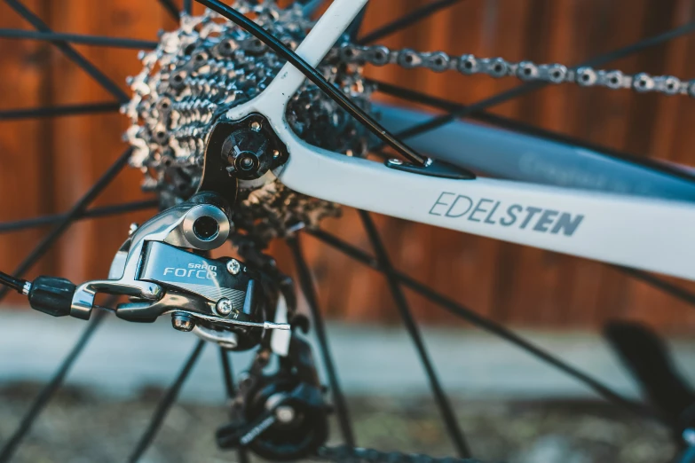 a bicycle with a close up view of the front ke