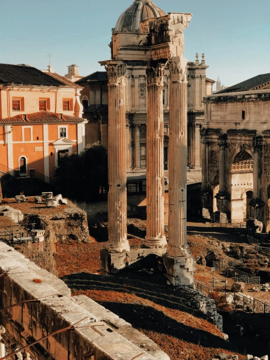 a tower that has columns in the front of it