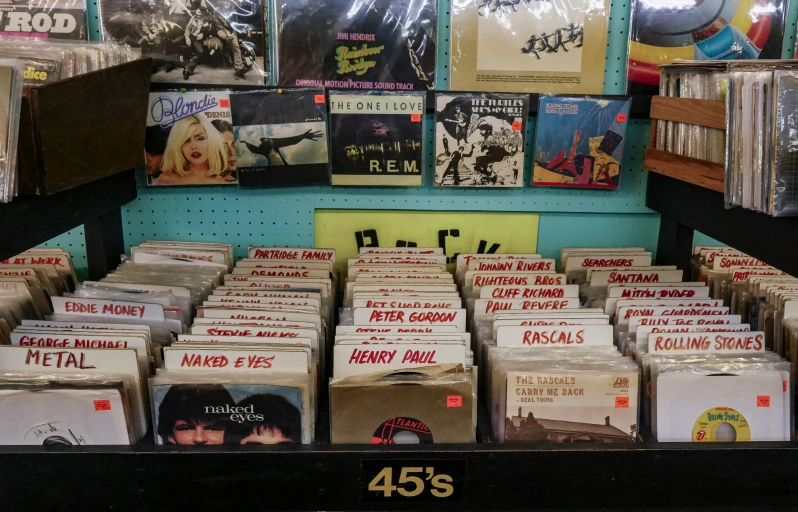 a record shop with hundreds of cds on the shelves