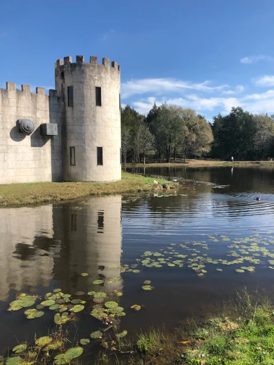 the moat of the castle overlooks the river