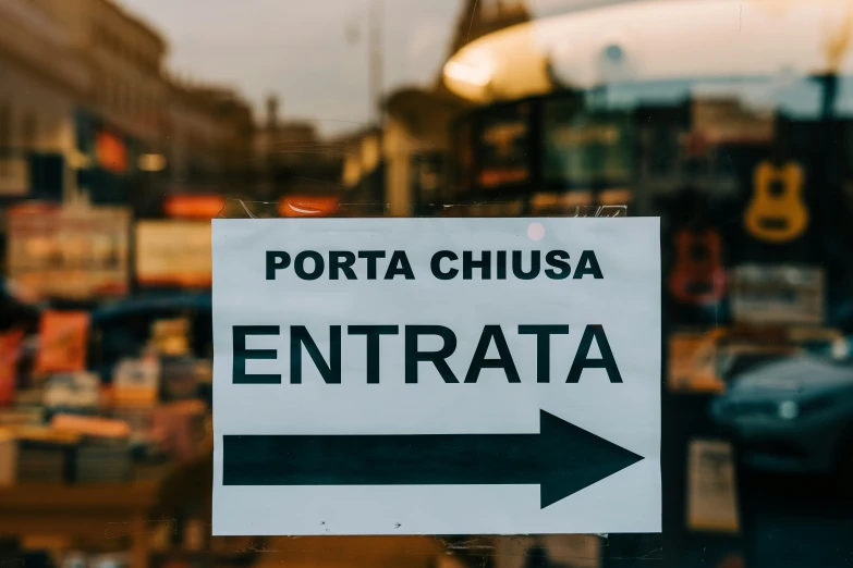 the sign tells a foreign shop where to buy items