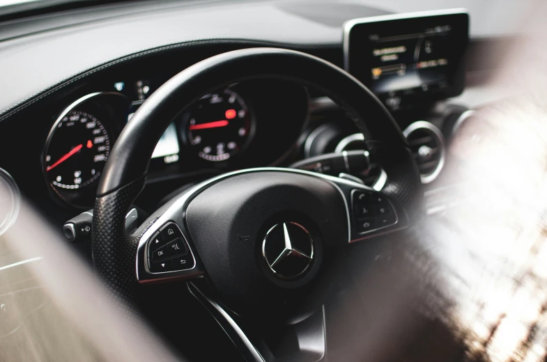 the interior of a modern car features different gauges