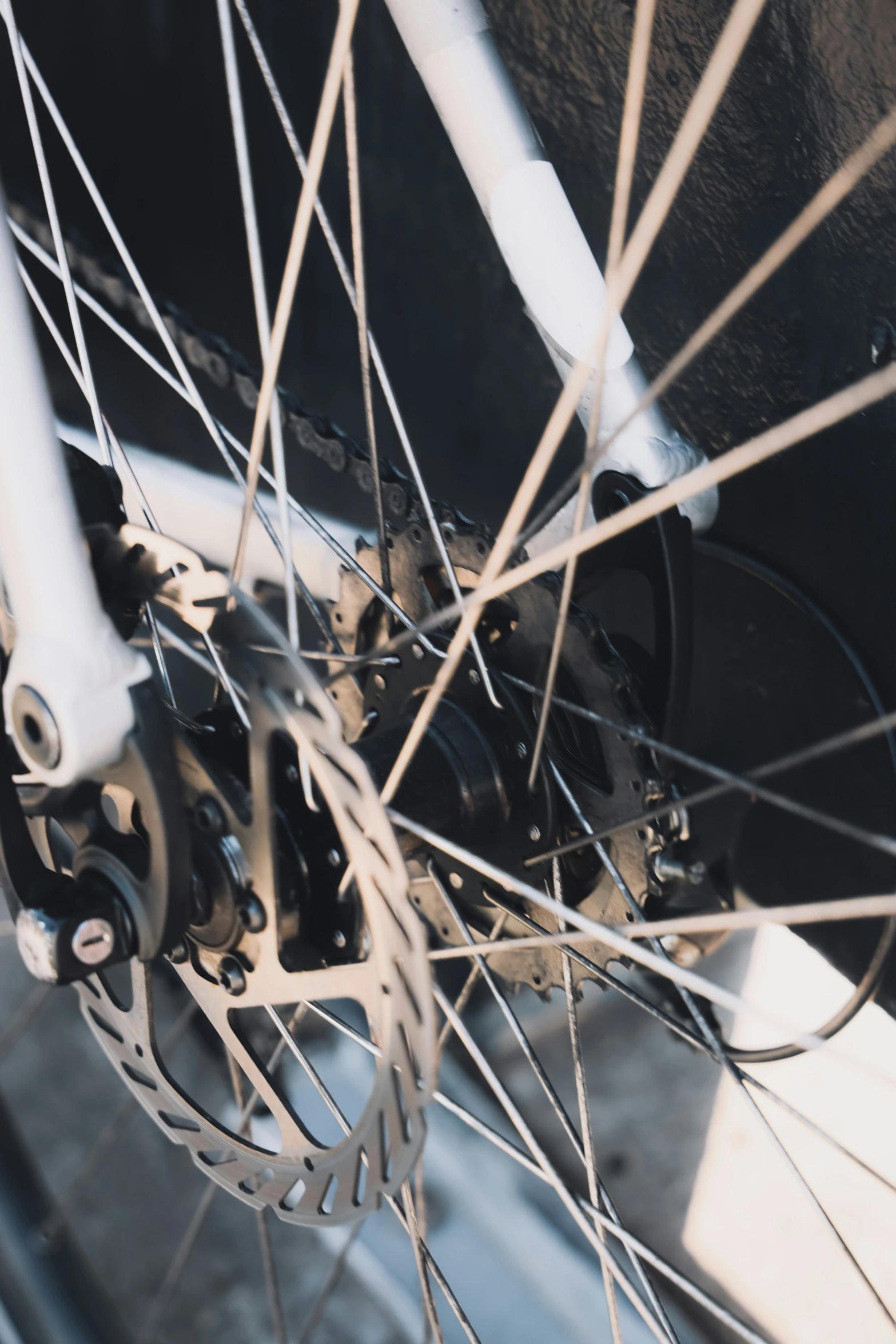 this is a close up s of the rear wheel of a bicycle