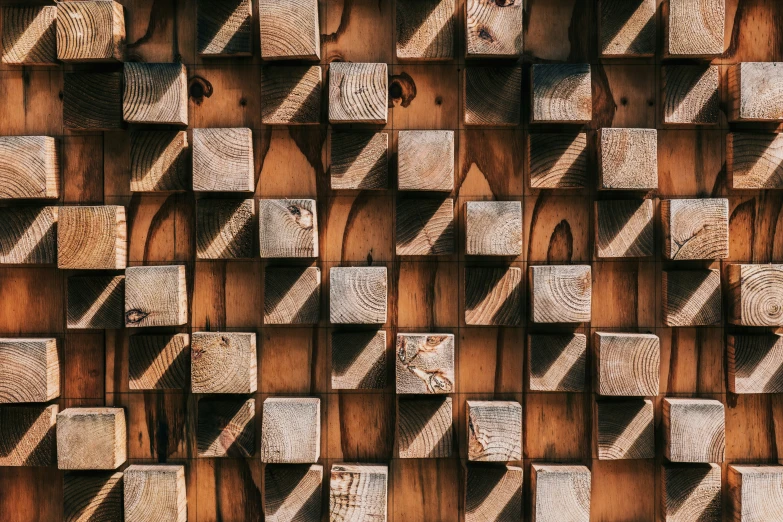 the wooden tiles are lined with their shadow