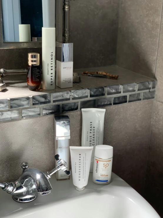 the shelf with the items to use for skin care
