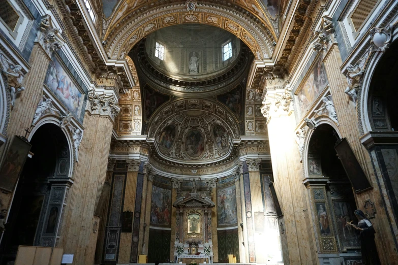 the interior of a building with a bunch of stone